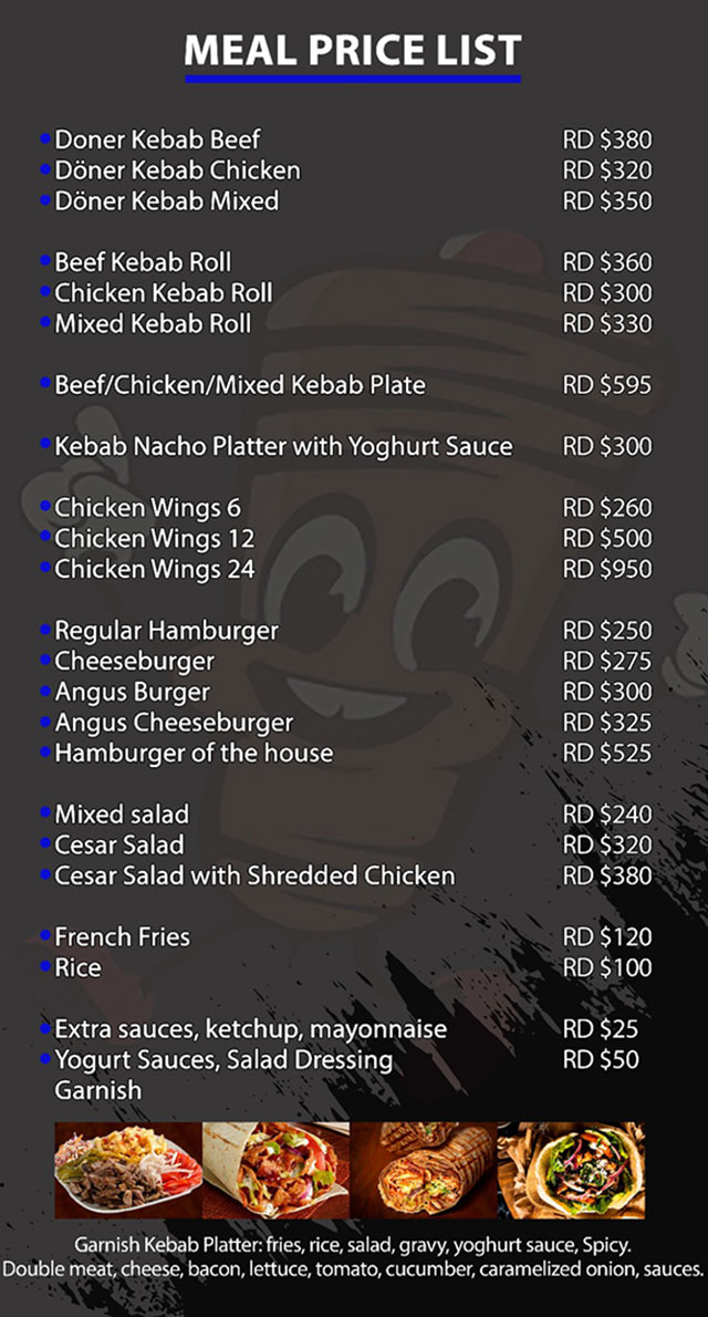 Menu Mister Kebab | Sosúa - Dom Rep