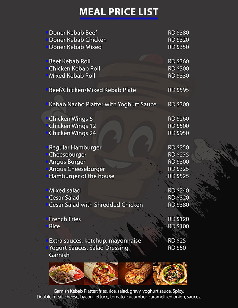 Menu Mister Kebab | Sosúa - Dom Rep