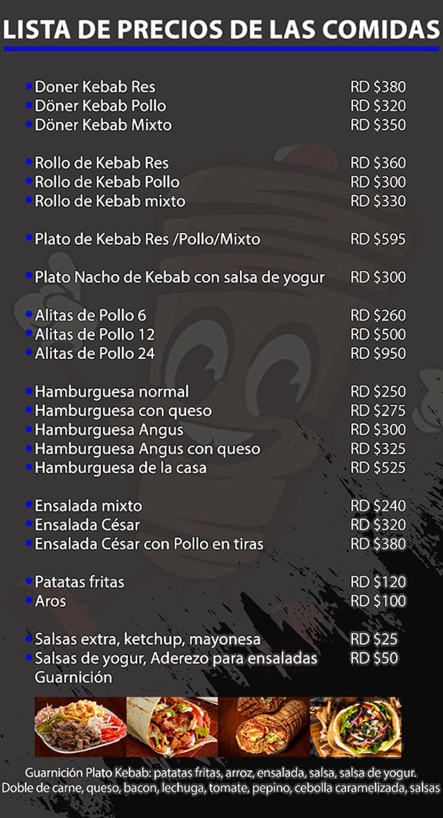 Menú Mister Kebab | Sosúa - Dom Rep