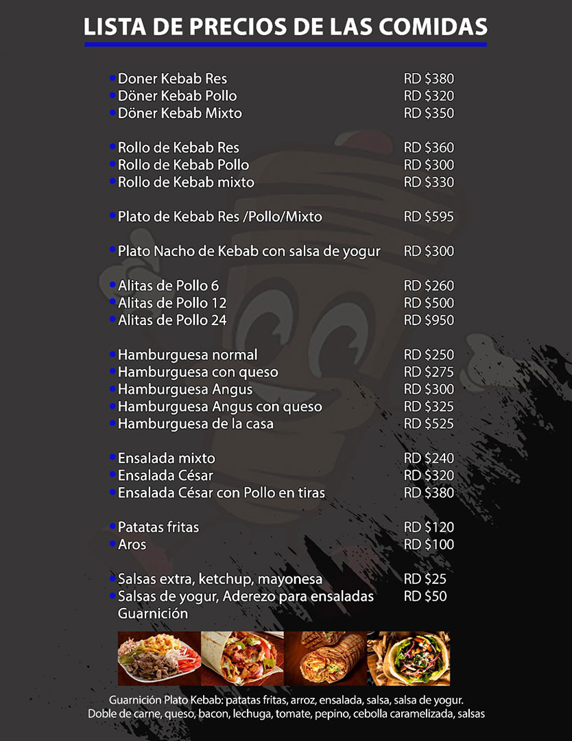 Menú Mister Kebab | Sosúa - Dom Rep